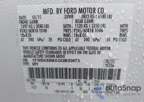 2016 Ford Explorer z USA, uszkodzony, nr VIN 1FM5K8B8XGGB30673